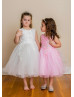 Beaded Lace Tulle Tea Length Flower Girl Dress